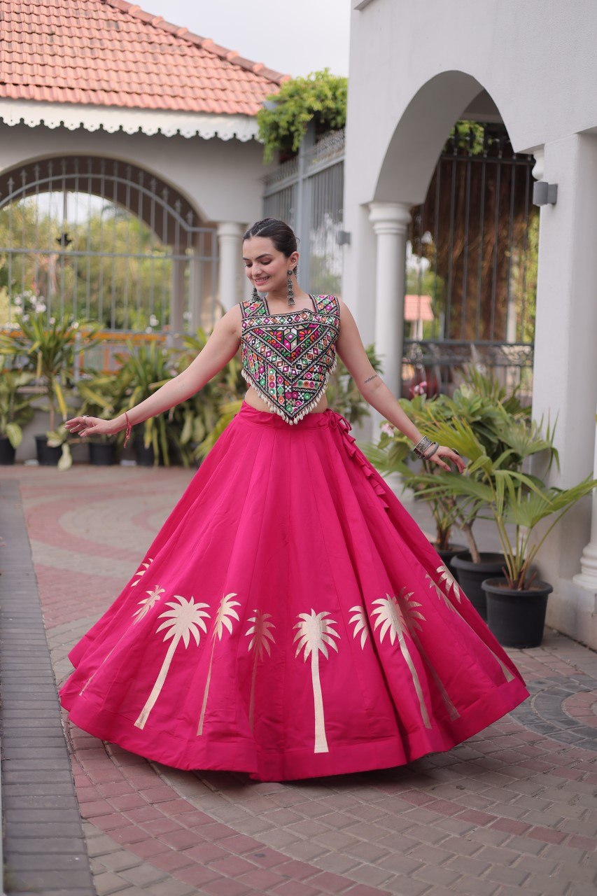 Navratri Roman Silk Lehenga Choli with Kutchi Gamthi Embroidery