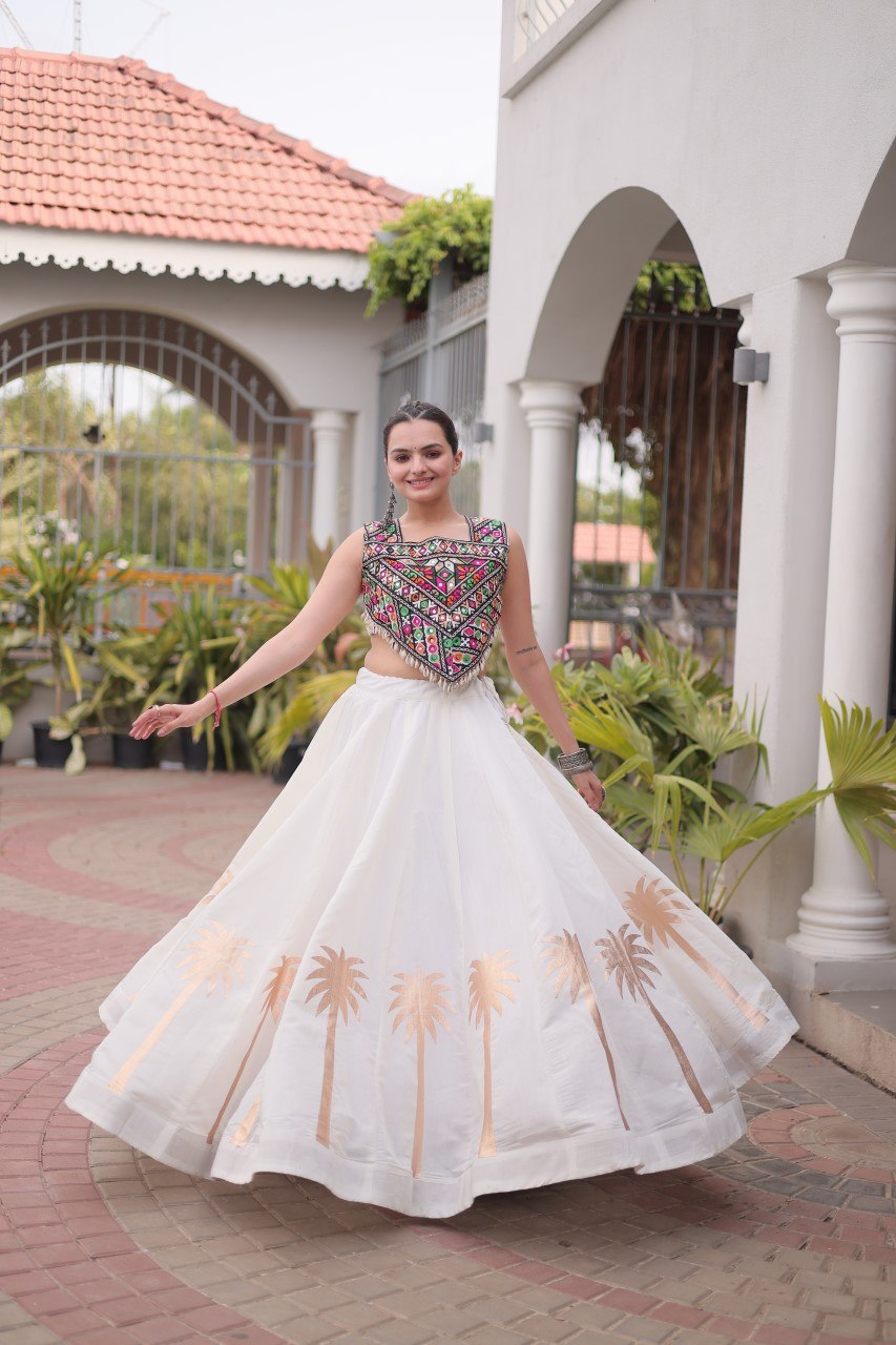 Navratri Roman Silk Lehenga Choli with Kutchi Gamthi Embroidery