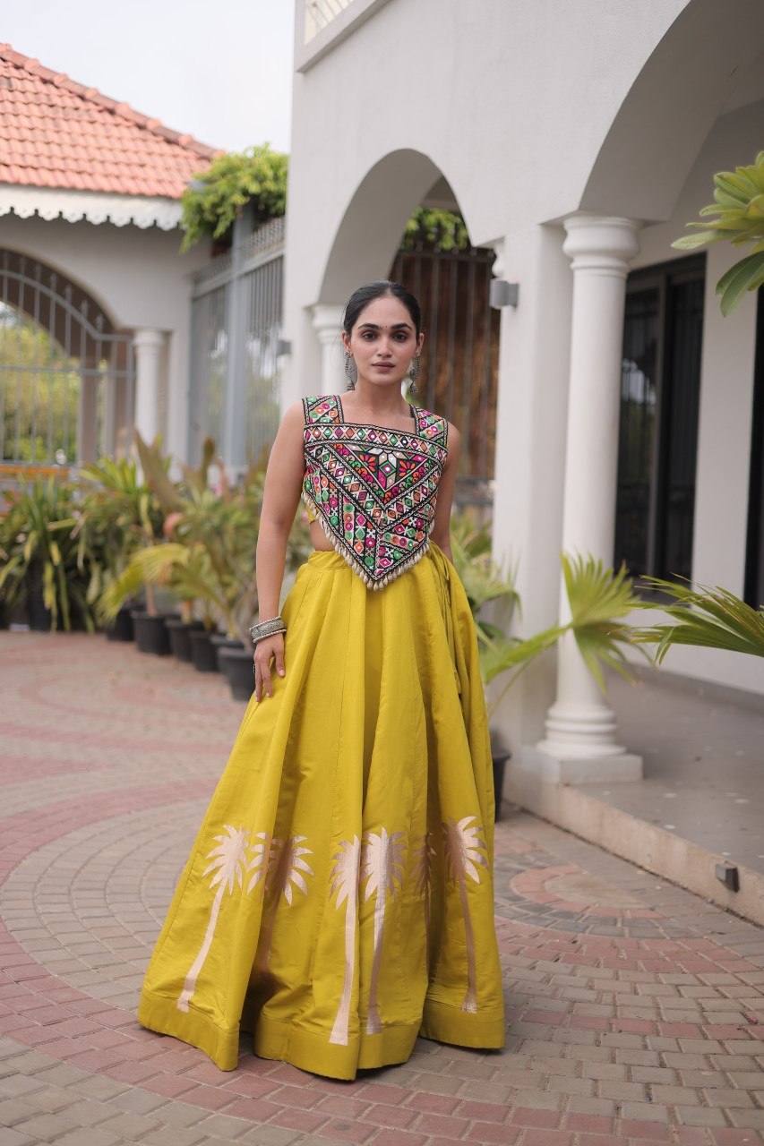 Navratri Roman Silk Lehenga Choli with Kutchi Gamthi Embroidery