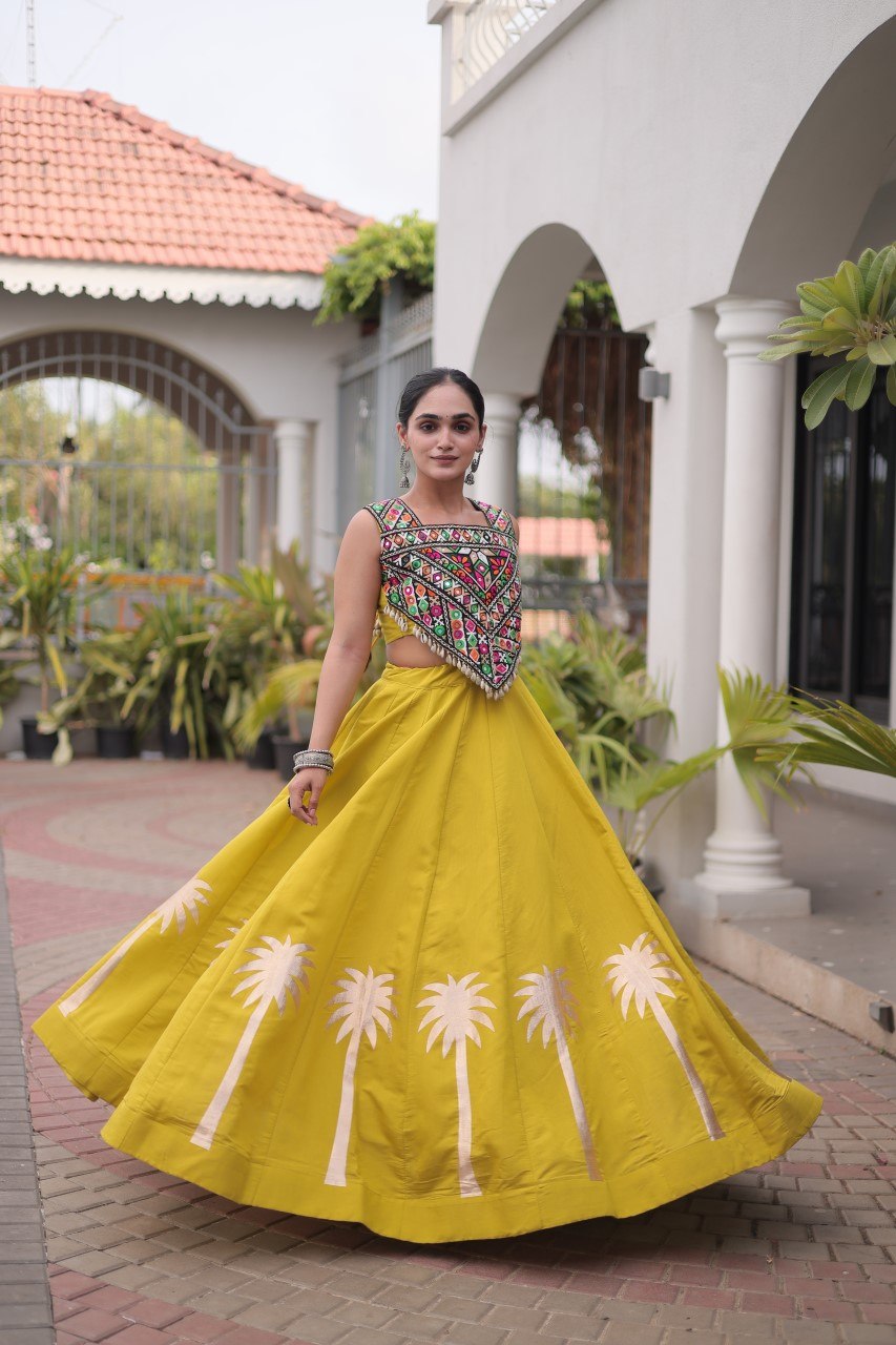 Navratri Roman Silk Lehenga Choli with Kutchi Gamthi Embroidery