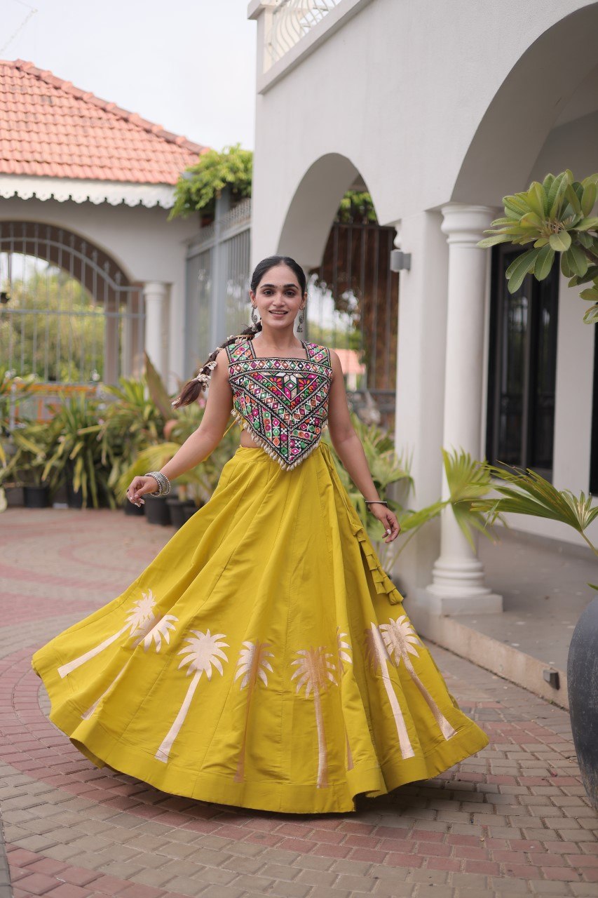 Navratri Roman Silk Lehenga Choli with Kutchi Gamthi Embroidery