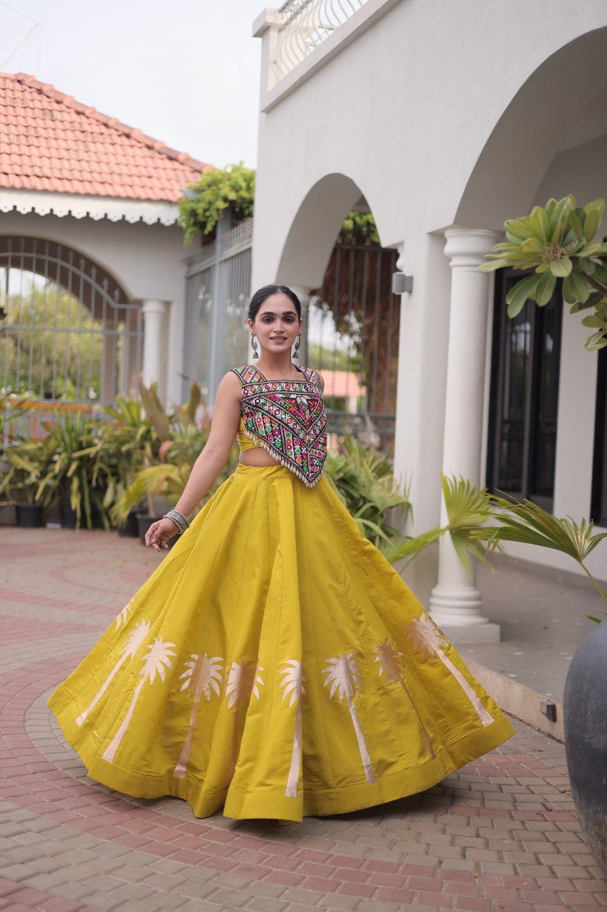 Navratri Roman Silk Lehenga Choli with Kutchi Gamthi Embroidery