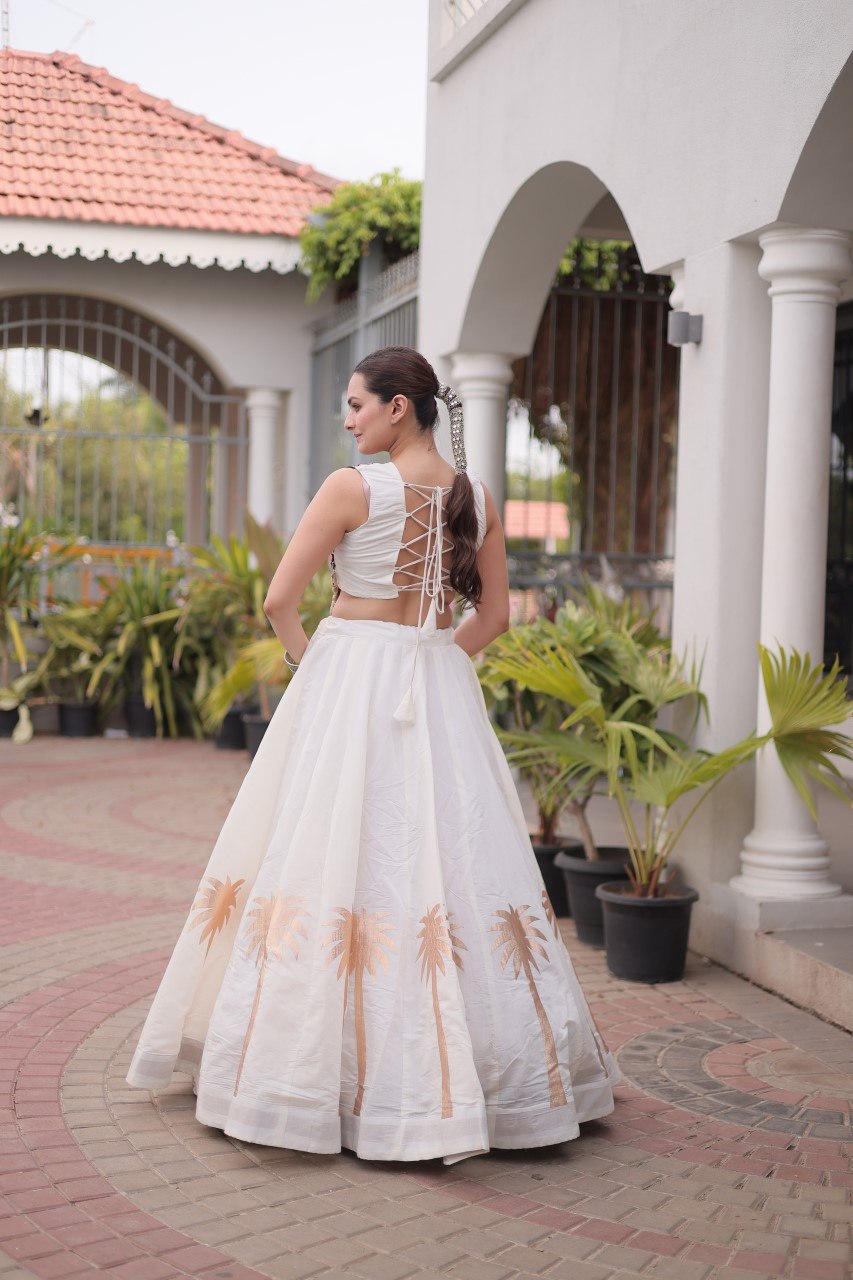 Navratri Roman Silk Lehenga Choli with Kutchi Gamthi Embroidery