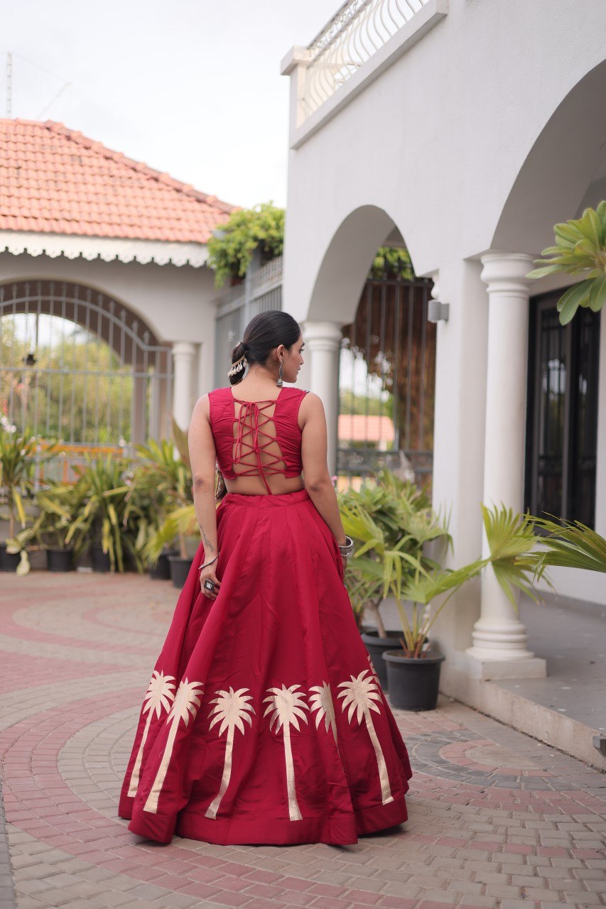 Navratri Roman Silk Lehenga Choli with Kutchi Gamthi Embroidery