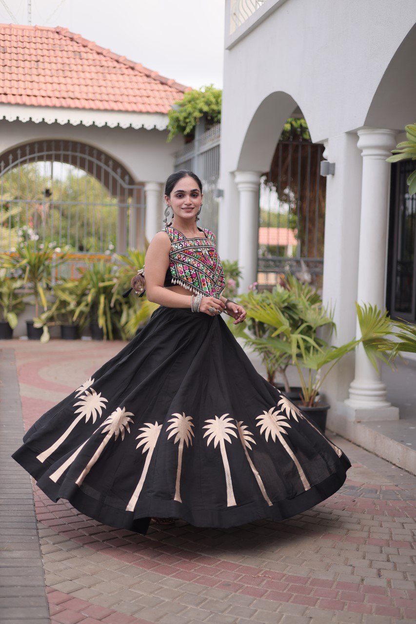 Navratri Roman Silk Lehenga Choli with Kutchi Gamthi Embroidery