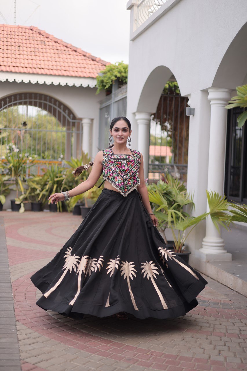 Navratri Roman Silk Lehenga Choli with Kutchi Gamthi Embroidery