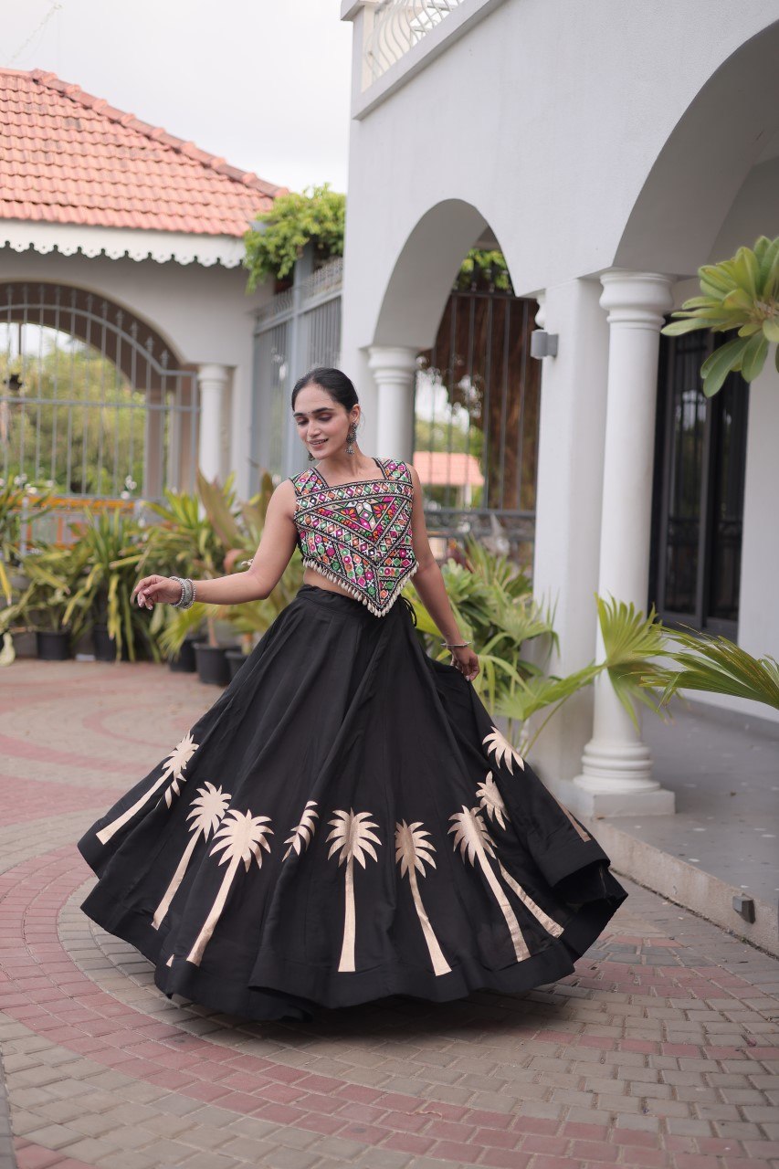 Navratri Roman Silk Lehenga Choli with Kutchi Gamthi Embroidery