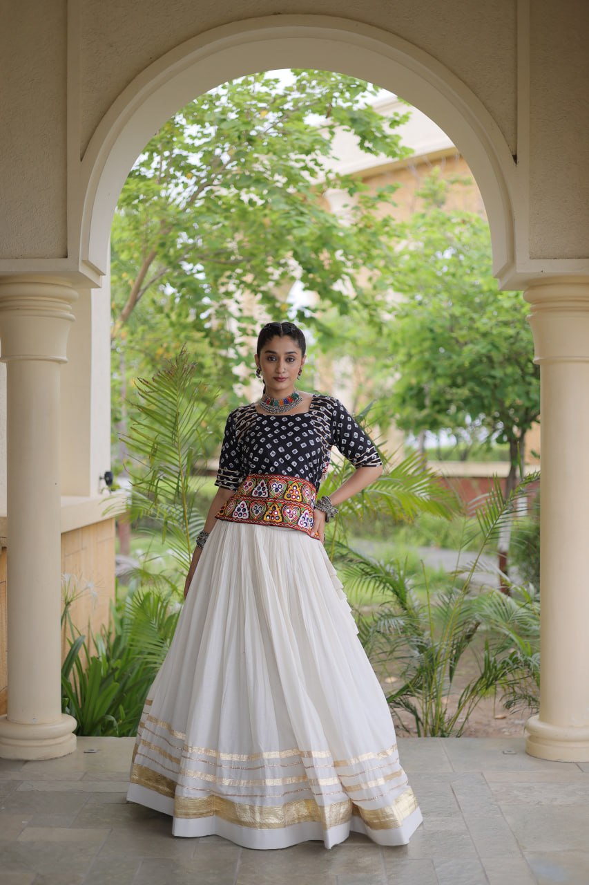 Navratri Special Cora Cotton Lehenga Choli with Bandhej Print Blouse