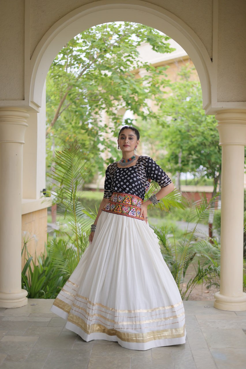 Navratri Special Cora Cotton Lehenga Choli with Bandhej Print Blouse