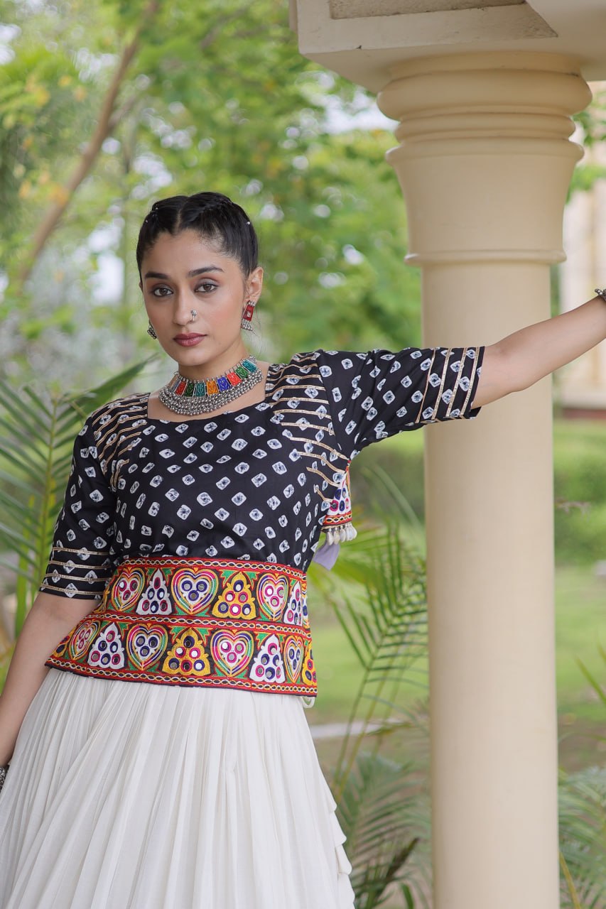 Navratri Special Cora Cotton Lehenga Choli with Bandhej Print Blouse