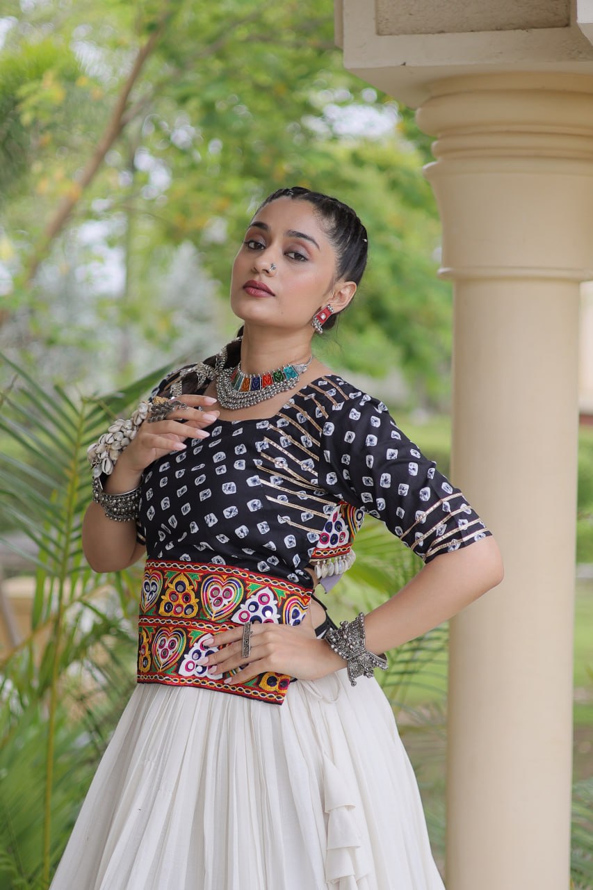 Navratri Special Cora Cotton Lehenga Choli with Bandhej Print Blouse