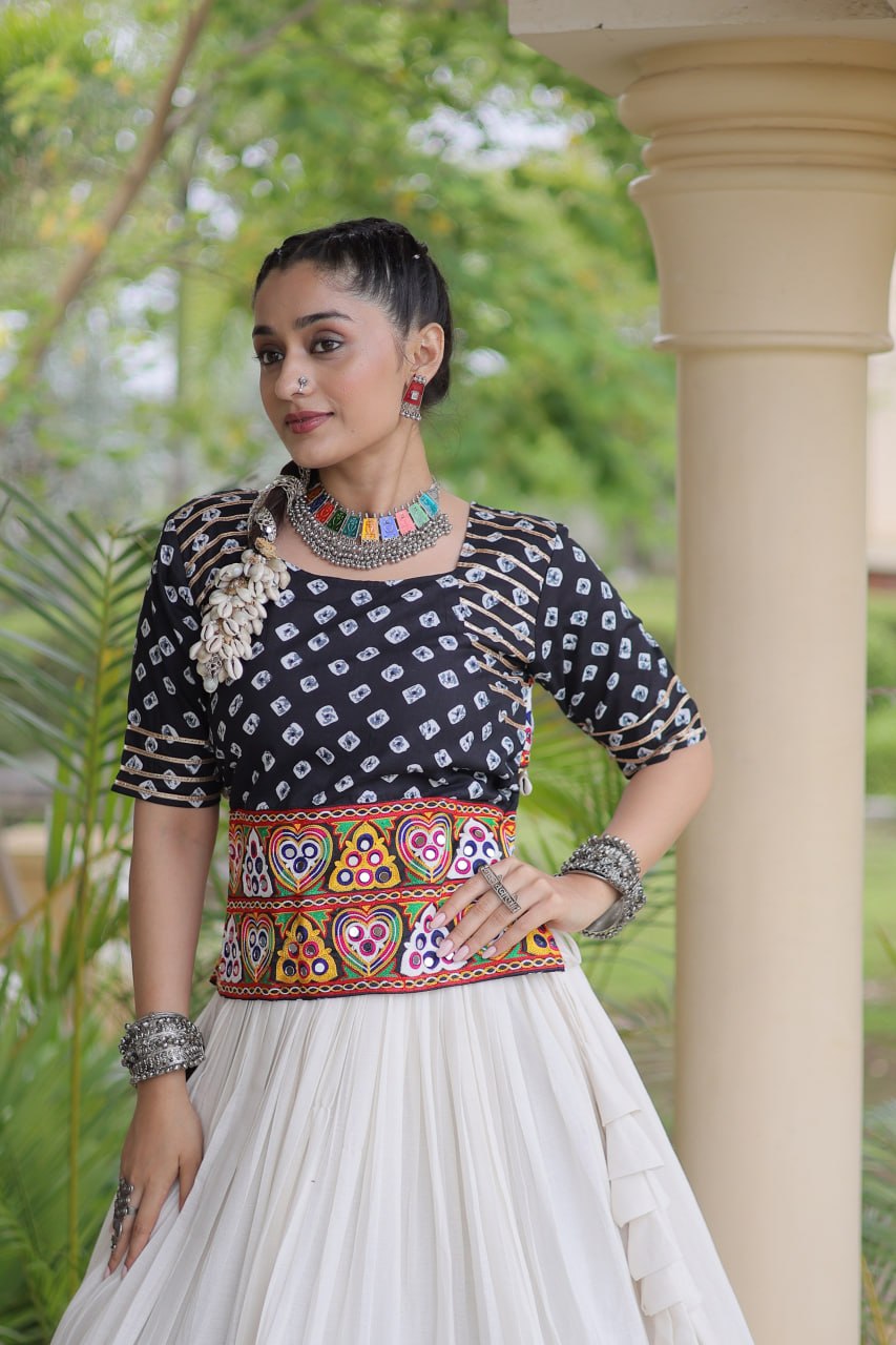 Navratri Special Cora Cotton Lehenga Choli with Bandhej Print Blouse