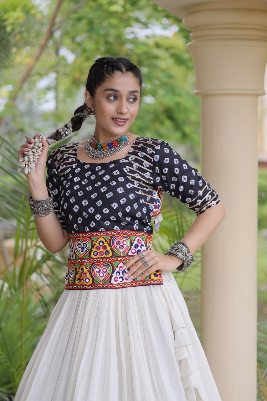 Navratri Special Cora Cotton Lehenga Choli with Bandhej Print Blouse