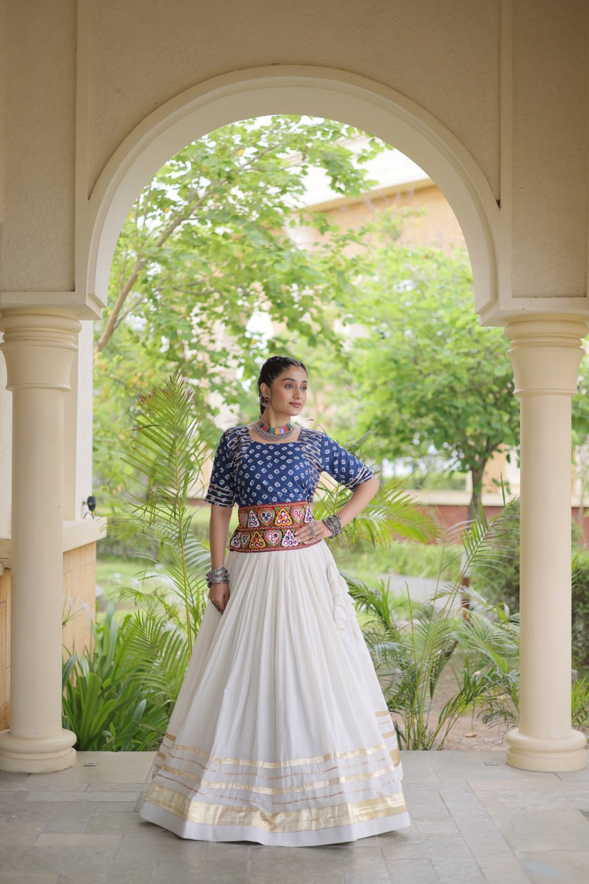 Navratri Special Cora Cotton Lehenga Choli with Bandhej Print Blouse