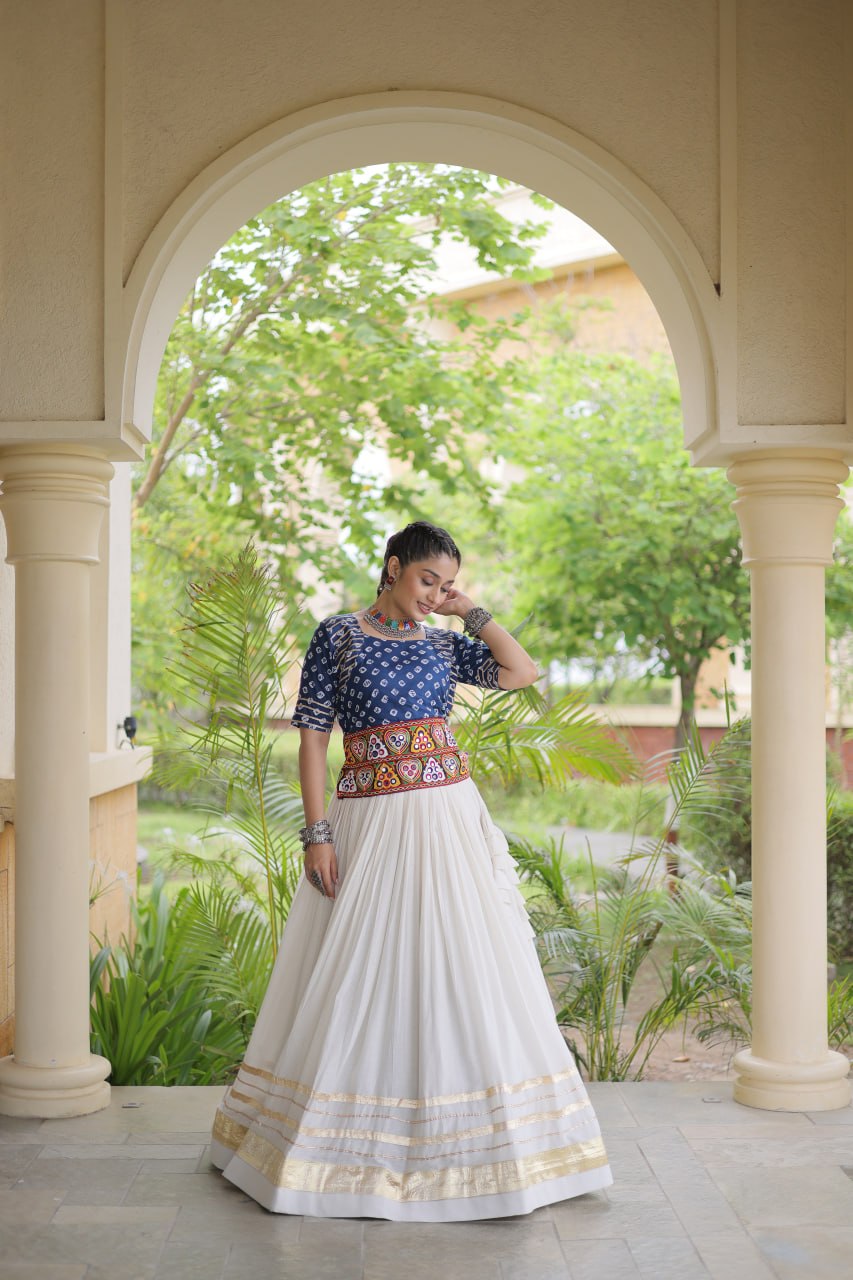 Navratri Special Cora Cotton Lehenga Choli with Bandhej Print Blouse