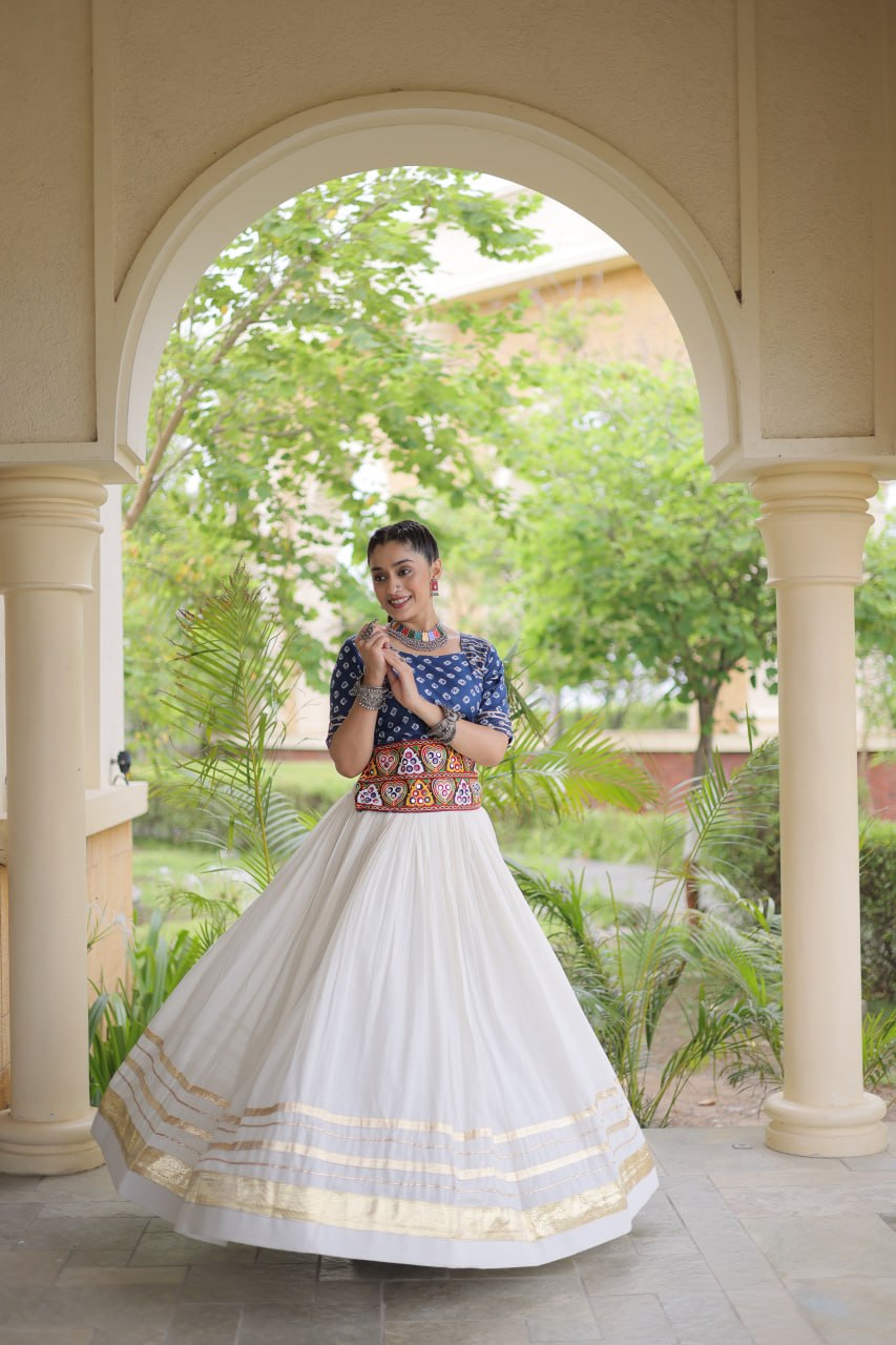 Navratri Special Cora Cotton Lehenga Choli with Bandhej Print Blouse