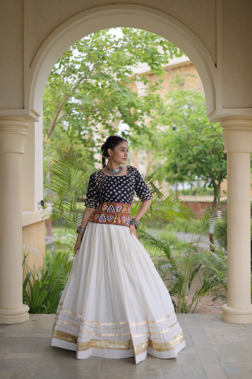 Navratri Special Cora Cotton Lehenga Choli with Bandhej Print Blouse