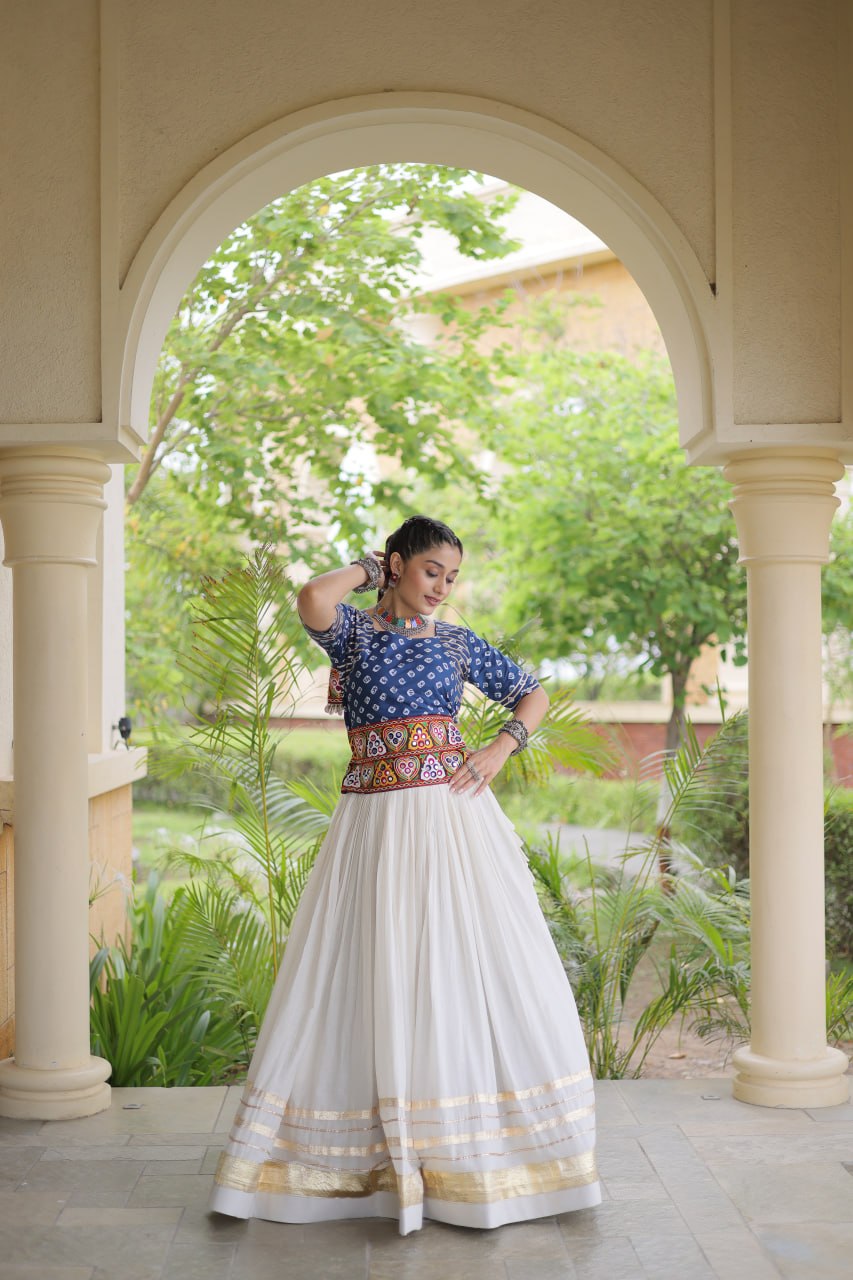 Navratri Special Cora Cotton Lehenga Choli with Bandhej Print Blouse