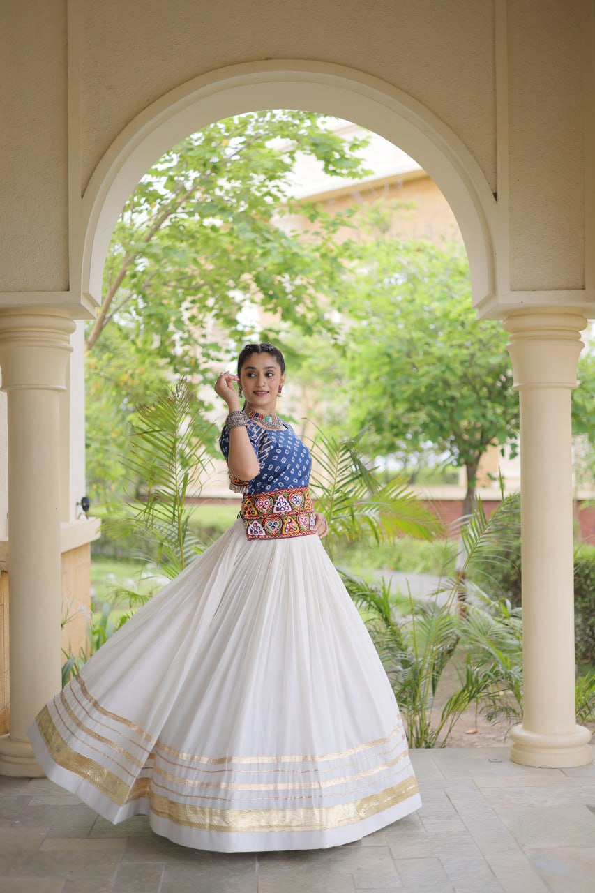 Navratri Special Cora Cotton Lehenga Choli with Bandhej Print Blouse
