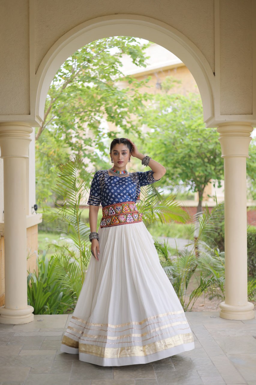 Navratri Special Cora Cotton Lehenga Choli with Bandhej Print Blouse