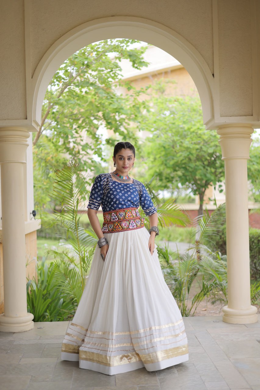 Navratri Special Cora Cotton Lehenga Choli with Bandhej Print Blouse