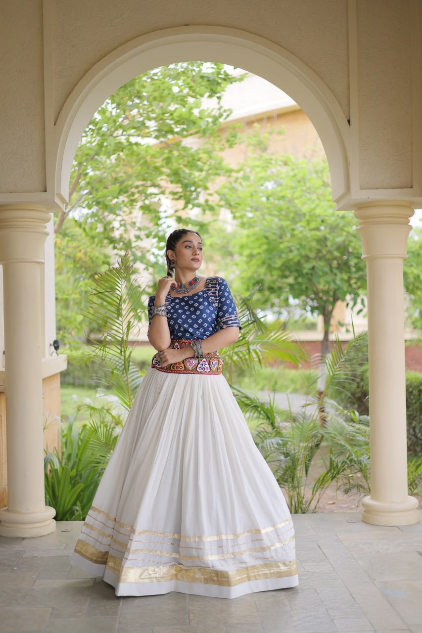 Navratri Special Cora Cotton Lehenga Choli with Bandhej Print Blouse