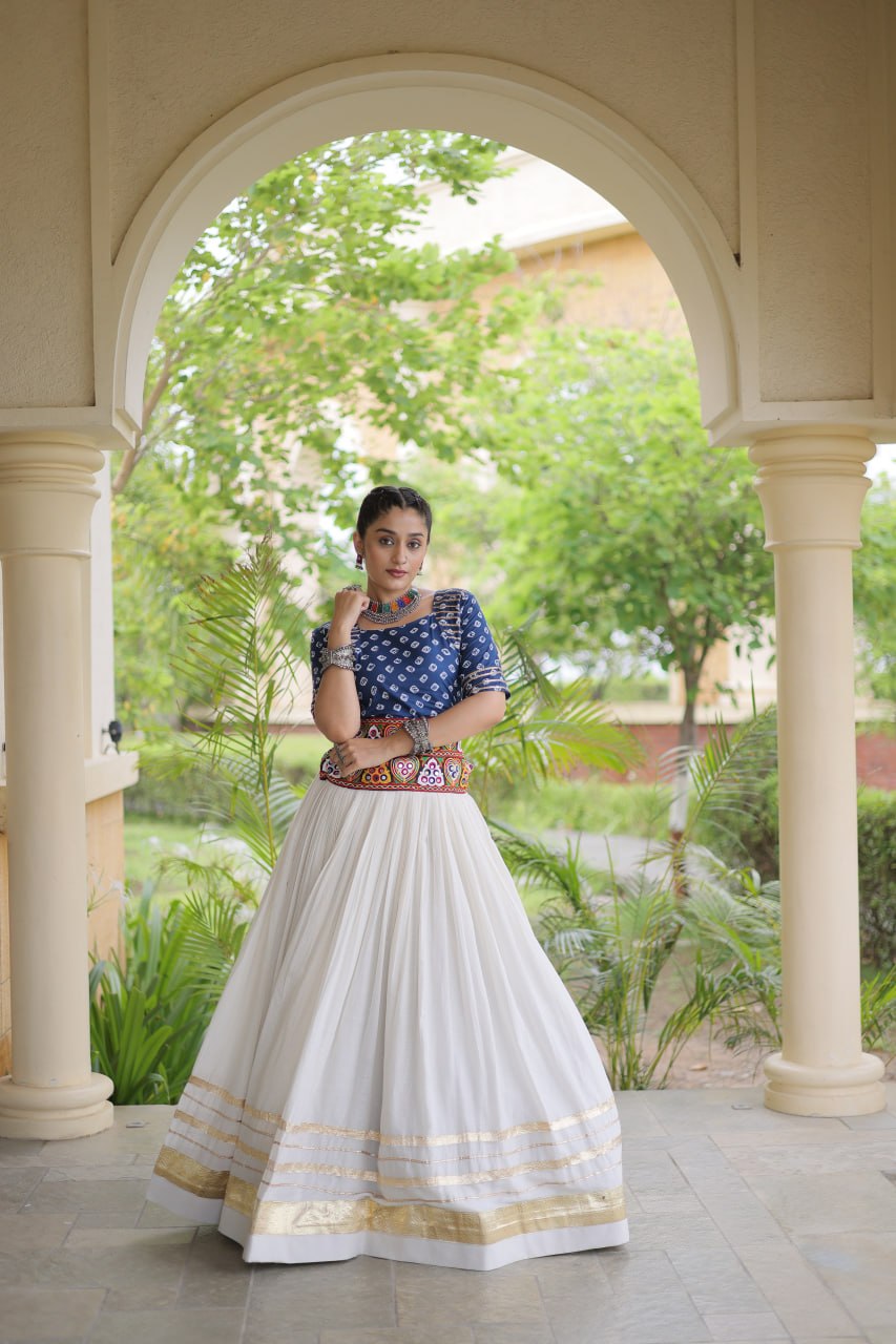 Navratri Special Cora Cotton Lehenga Choli with Bandhej Print Blouse