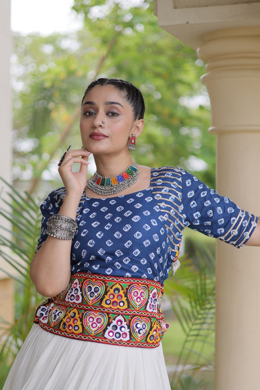 Navratri Special Cora Cotton Lehenga Choli with Bandhej Print Blouse