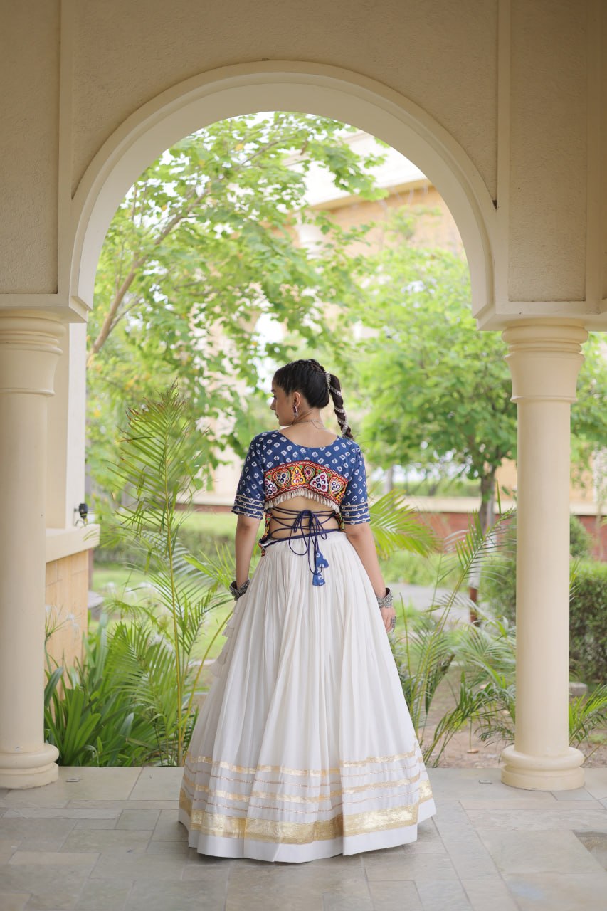 Navratri Special Cora Cotton Lehenga Choli with Bandhej Print Blouse