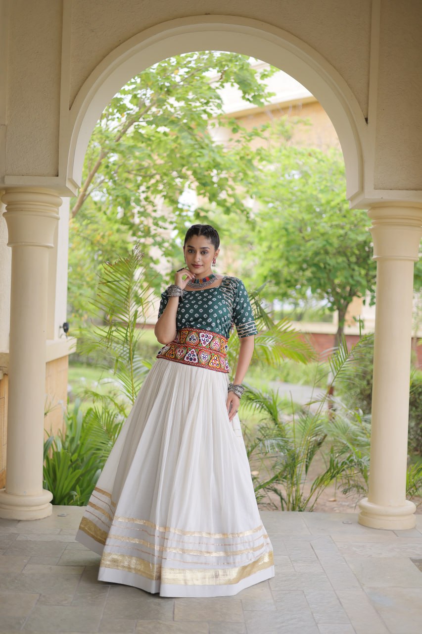 Navratri Special Cora Cotton Lehenga Choli with Bandhej Print Blouse
