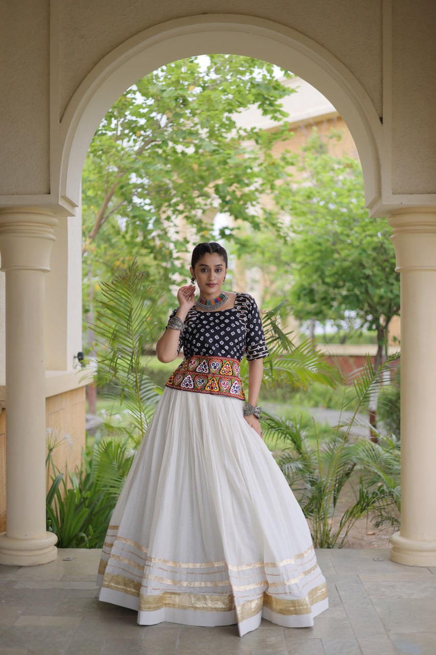 Navratri Special Cora Cotton Lehenga Choli with Bandhej Print Blouse
