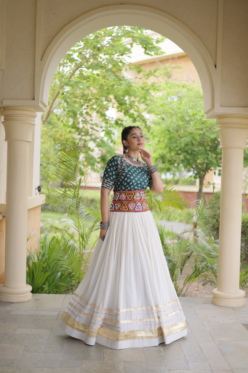 Navratri Special Cora Cotton Lehenga Choli with Bandhej Print Blouse