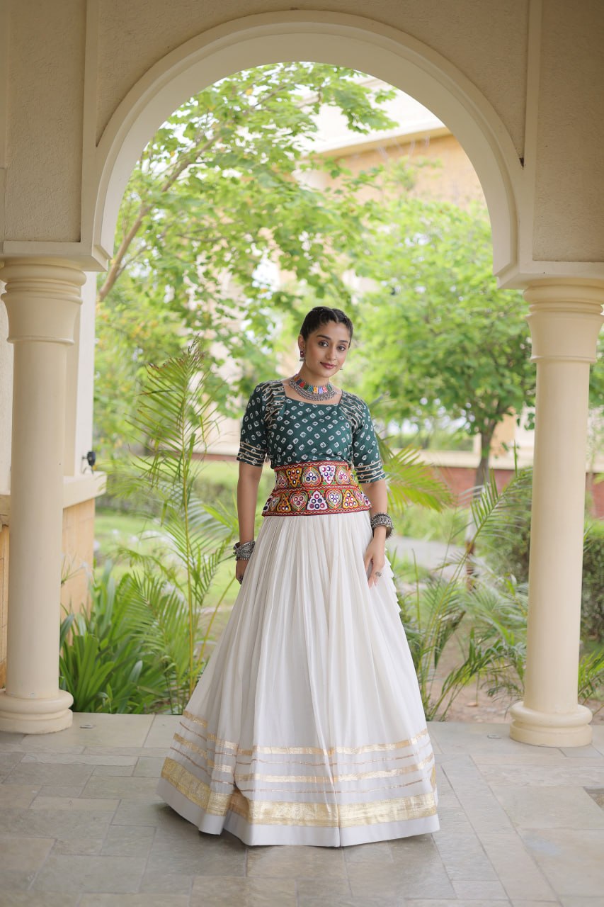 Navratri Special Cora Cotton Lehenga Choli with Bandhej Print Blouse