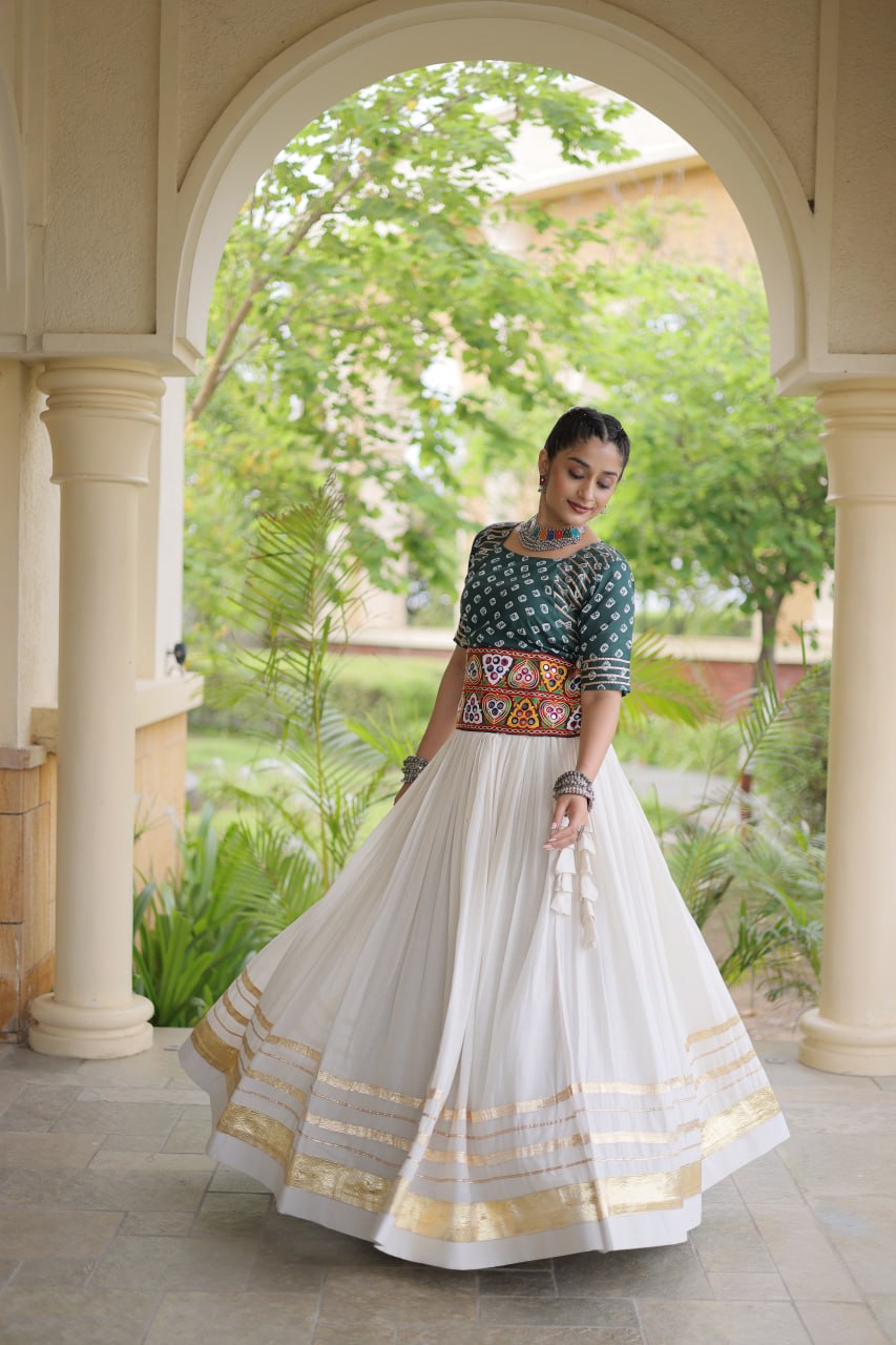 Navratri Special Cora Cotton Lehenga Choli with Bandhej Print Blouse