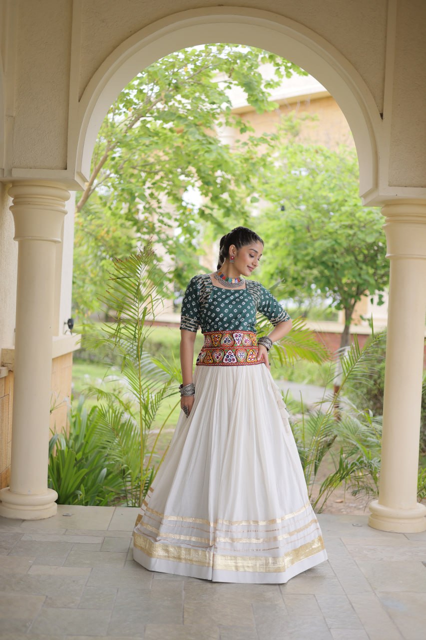Navratri Special Cora Cotton Lehenga Choli with Bandhej Print Blouse
