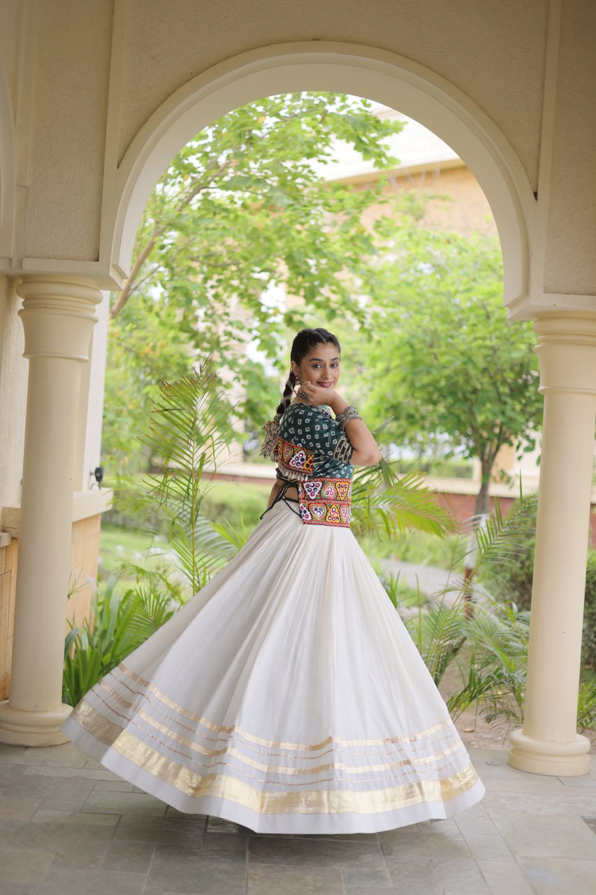 Navratri Special Cora Cotton Lehenga Choli with Bandhej Print Blouse