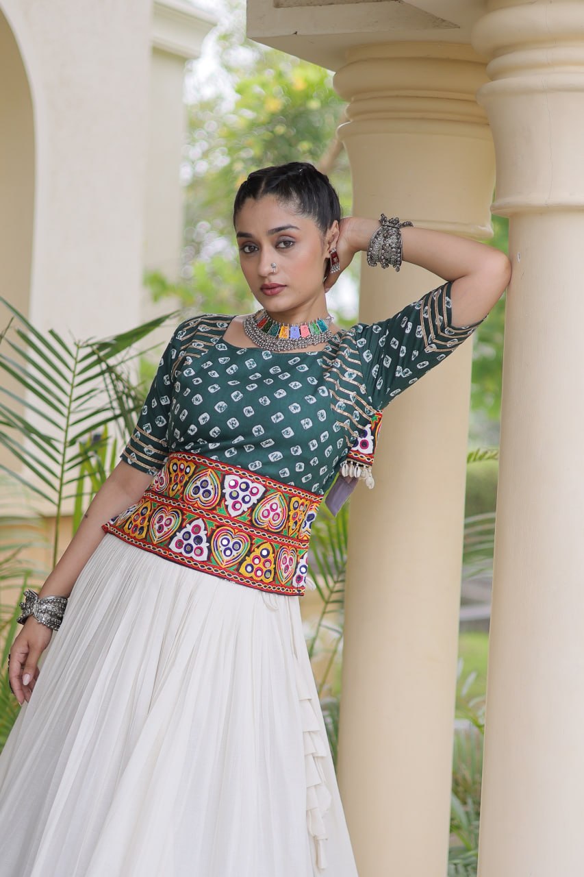 Navratri Special Cora Cotton Lehenga Choli with Bandhej Print Blouse