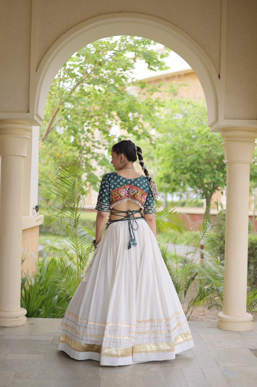 Navratri Special Cora Cotton Lehenga Choli with Bandhej Print Blouse