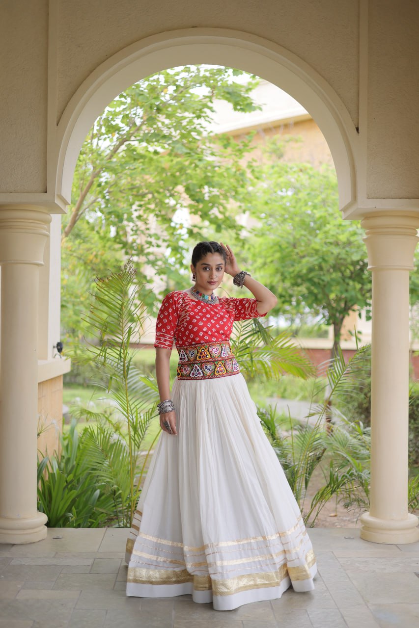 Navratri Special Cora Cotton Lehenga Choli with Bandhej Print Blouse