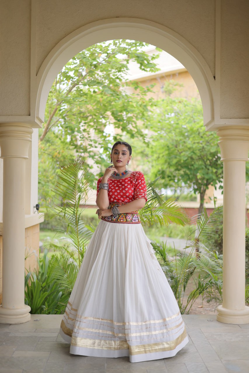 Navratri Special Cora Cotton Lehenga Choli with Bandhej Print Blouse