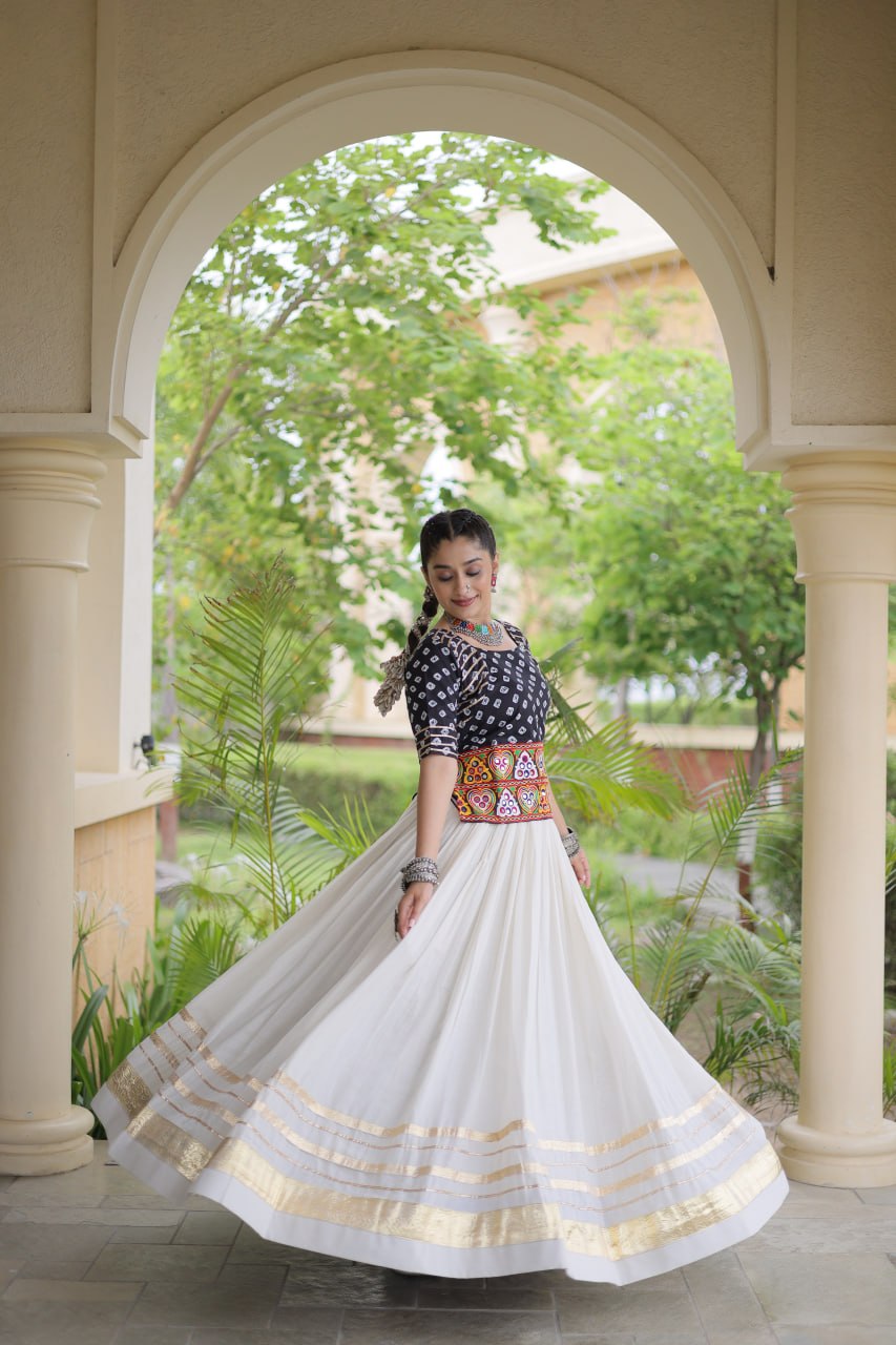 Navratri Special Cora Cotton Lehenga Choli with Bandhej Print Blouse