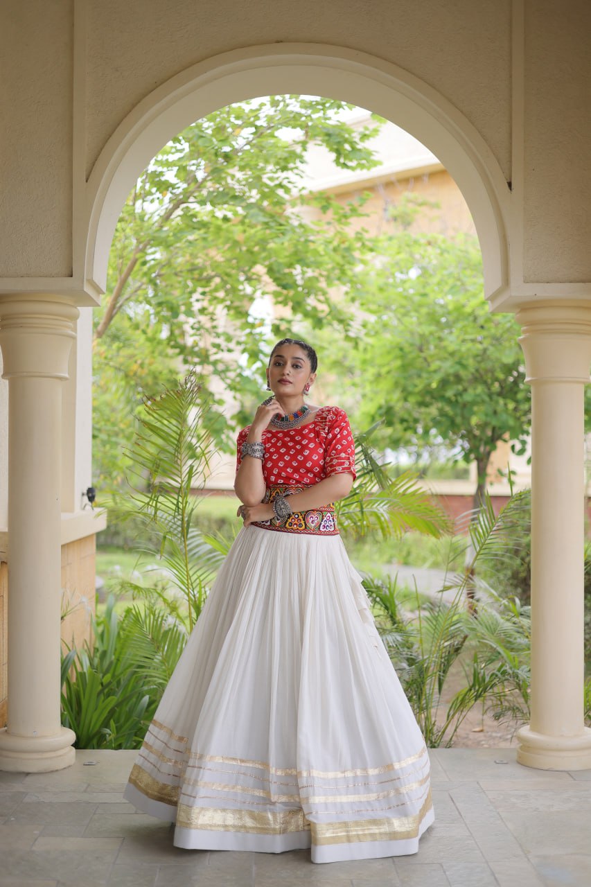Navratri Special Cora Cotton Lehenga Choli with Bandhej Print Blouse