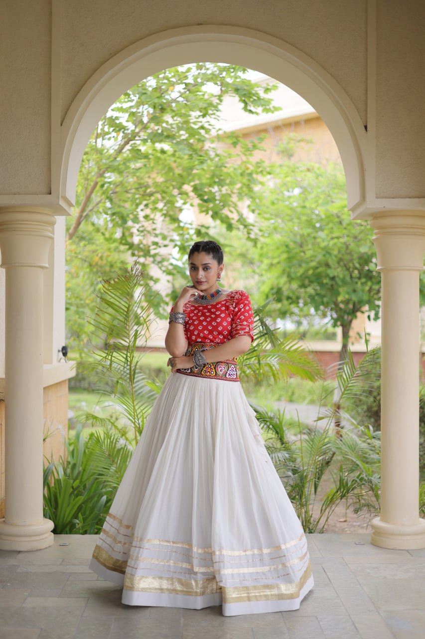 Navratri Special Cora Cotton Lehenga Choli with Bandhej Print Blouse