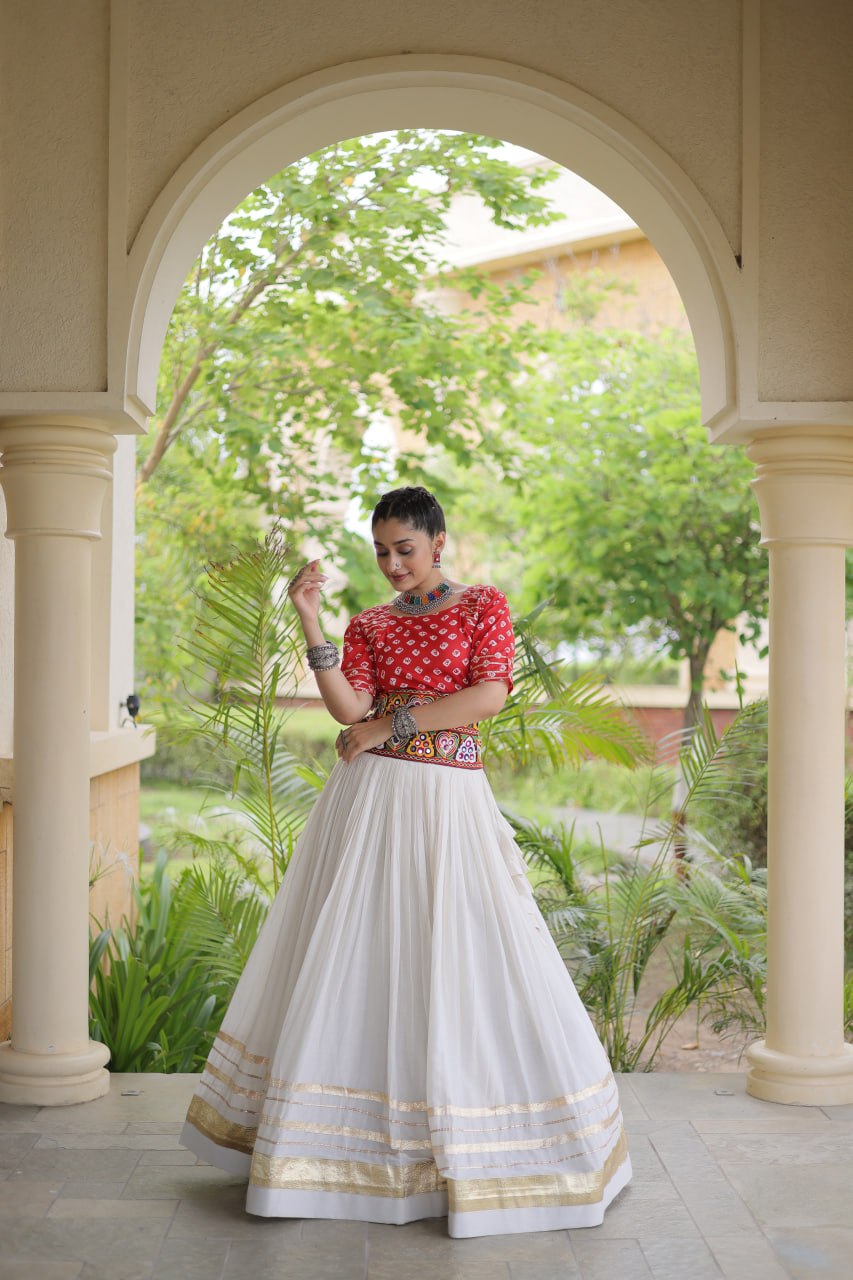 Navratri Special Cora Cotton Lehenga Choli with Bandhej Print Blouse