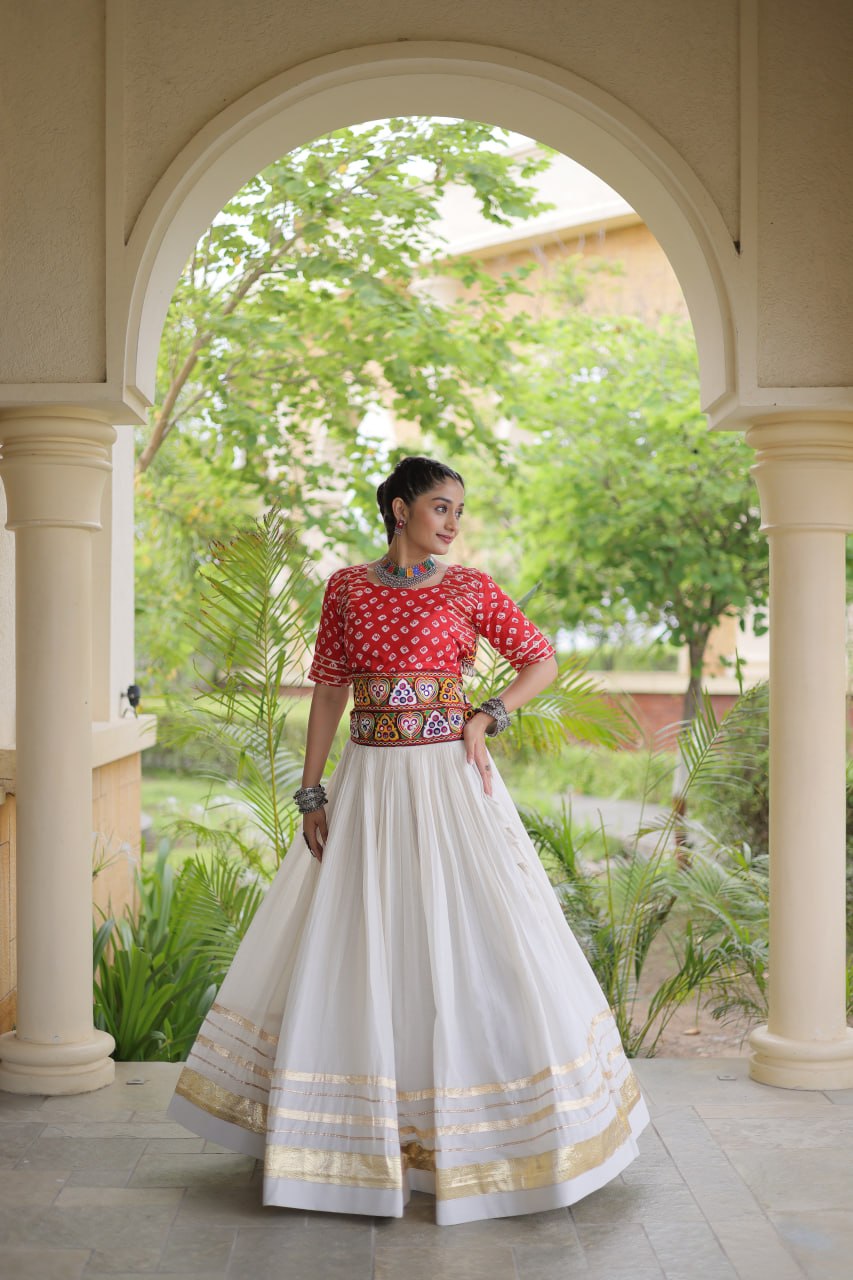 Navratri Special Cora Cotton Lehenga Choli with Bandhej Print Blouse