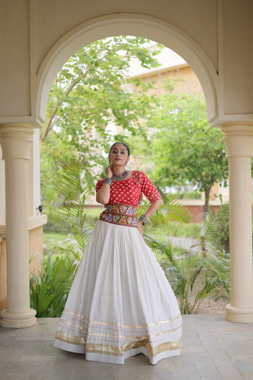 Navratri Special Cora Cotton Lehenga Choli with Bandhej Print Blouse