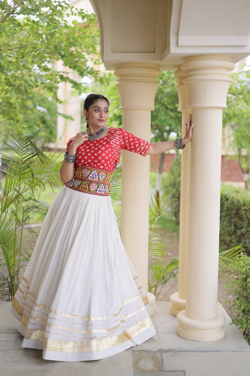 Navratri Special Cora Cotton Lehenga Choli with Bandhej Print Blouse