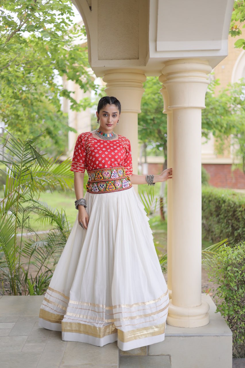 Navratri Special Cora Cotton Lehenga Choli with Bandhej Print Blouse