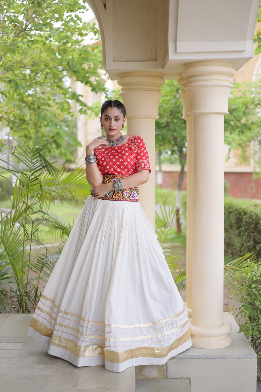 Navratri Special Cora Cotton Lehenga Choli with Bandhej Print Blouse