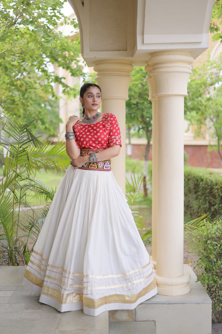 Navratri Special Cora Cotton Lehenga Choli with Bandhej Print Blouse